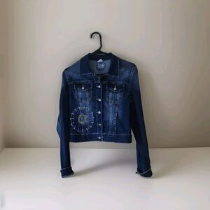 Desigual Jacket S Womens Denim Cotton Coat Blue Jeans Collared Button Up Ladies